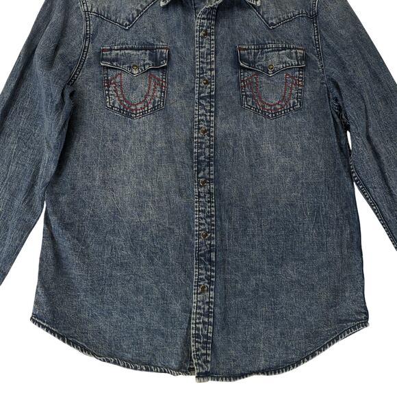 True Religion Blue Denim Casual Button Down Shirt - Picture 4 of 9
